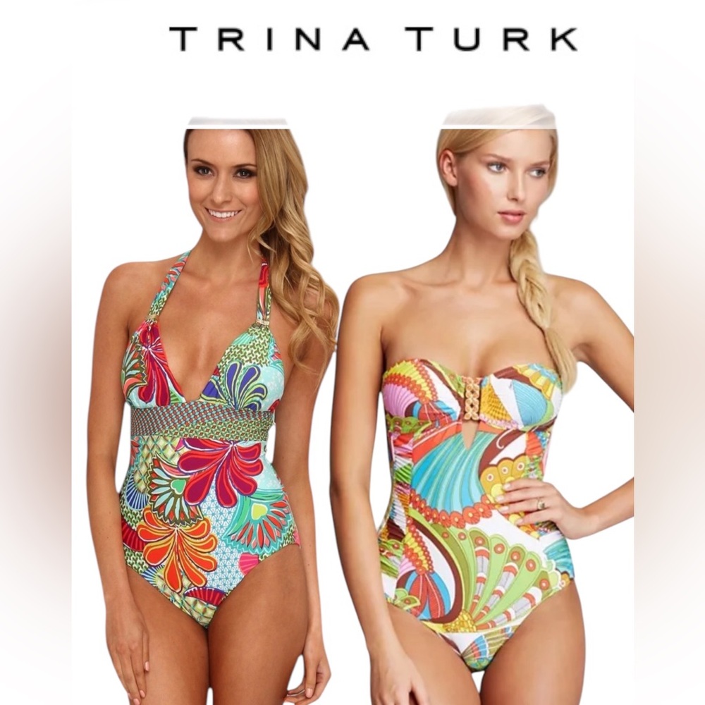 2 Swimsuits!!!Trina Turk Women’s Capri Printed One Piece Swimsuit Size 4 Halter
